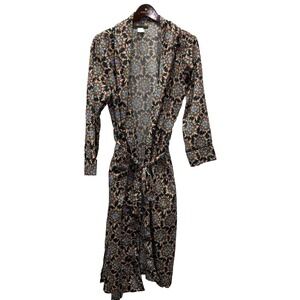 Peruvian Connection Floral Pima Cotton Pocket Dressing Gown Belted Robe Medium